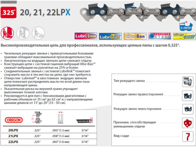 Цепь 40 см 16 0.325 1.5 мм 66 зв. 21LPX OREGON (затачиваются напильником 4.8 мм, для проф. интенсивного использования)